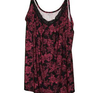 Women's Lingerie Chartreuse Baby Doll Top Only Lace Neckline Black Floral Size X